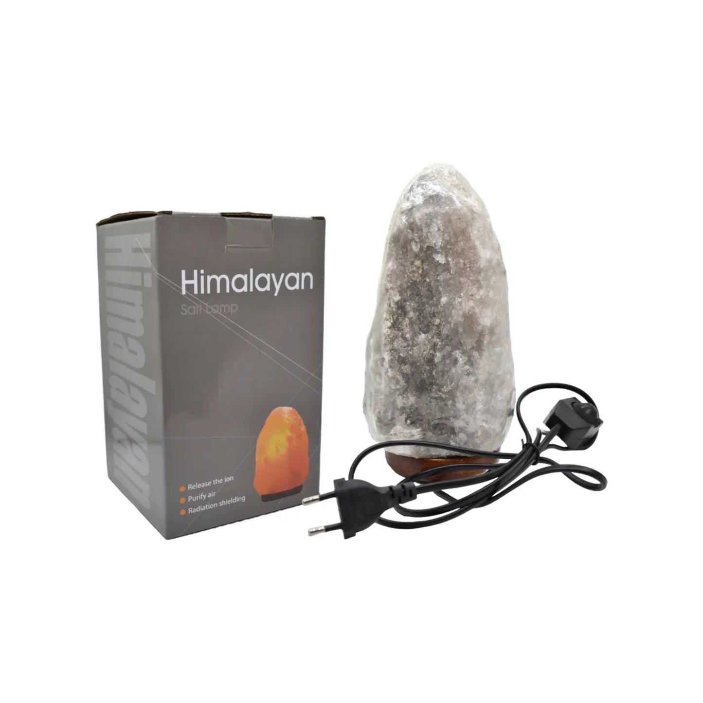 Lámpara de sal de Himalaya Gris con Base de Madera