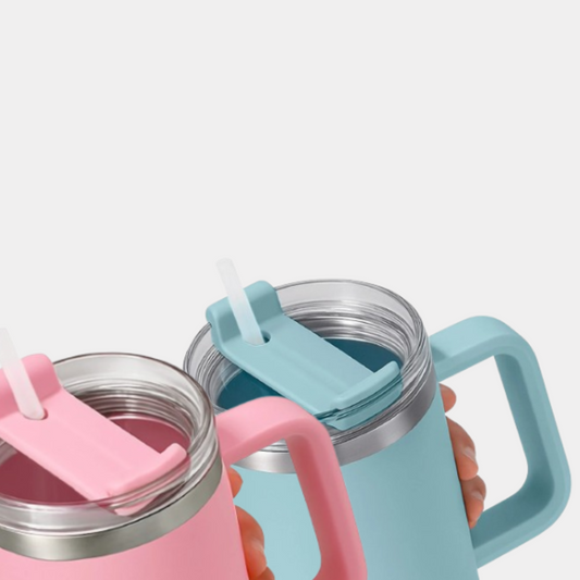 2O% OFF 2 Vasos Termicos Con Aza y Tapa de 1200ml - Rosa y Celeste