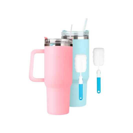 2O% OFF 2 Vasos Termicos Con Aza y Tapa de 1200ml - Rosa y Celeste