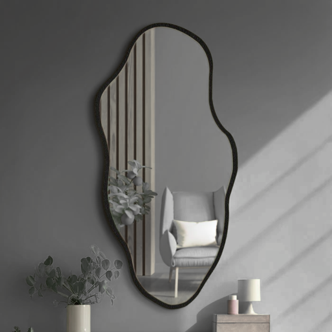 Espejo Grande De Pared Diseño Irregular Con Marco - NEGRO