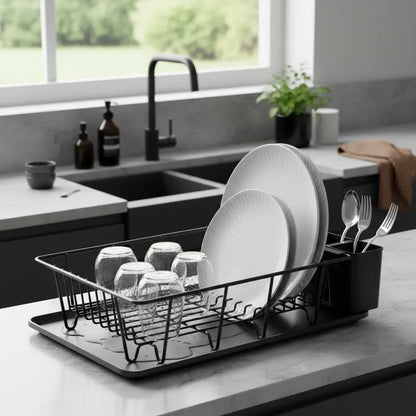 Escurridor De Platos Seca Vajilla y Cubiertos Negro