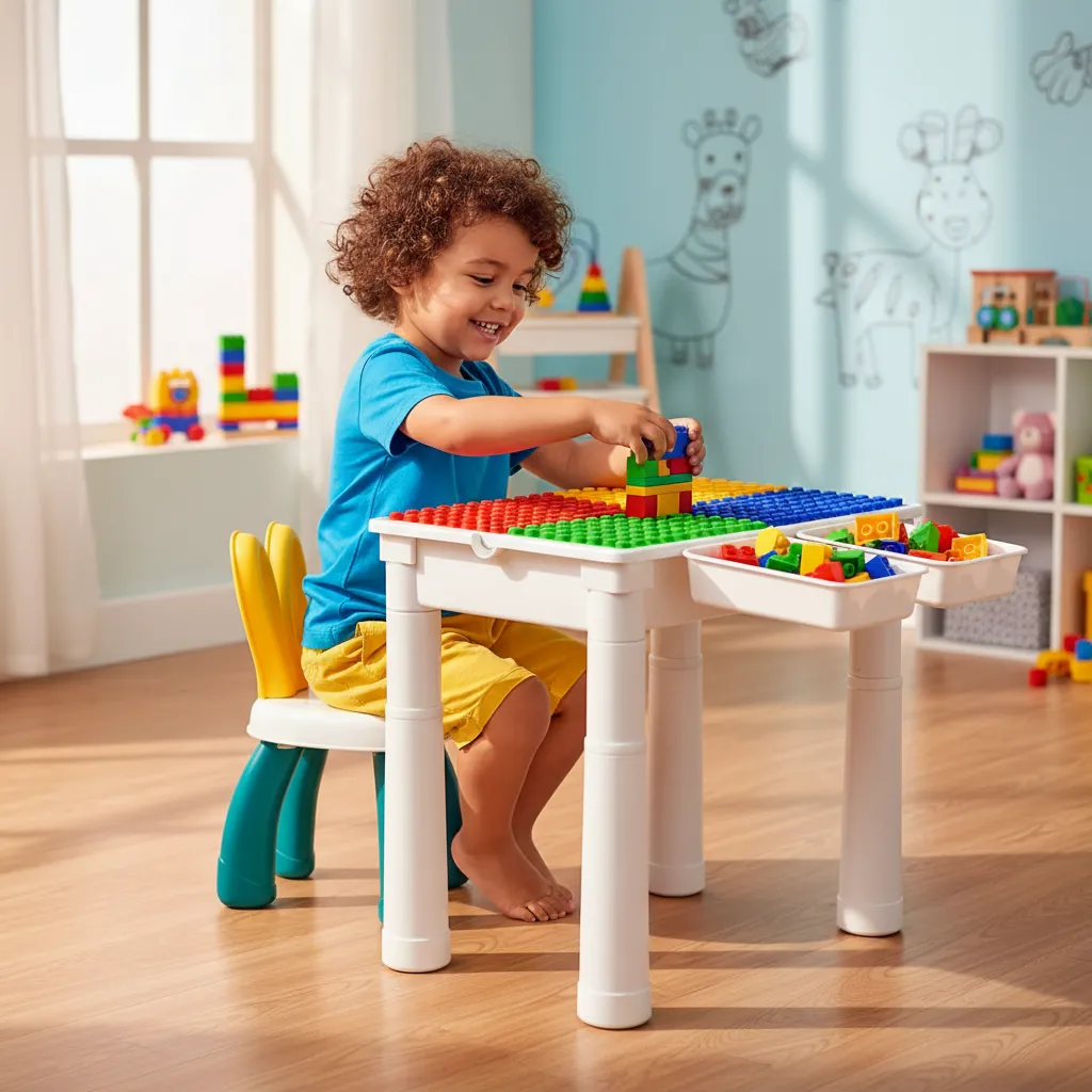Mesa Y Silla Infantil Didáctica Con Bloques Para Niños