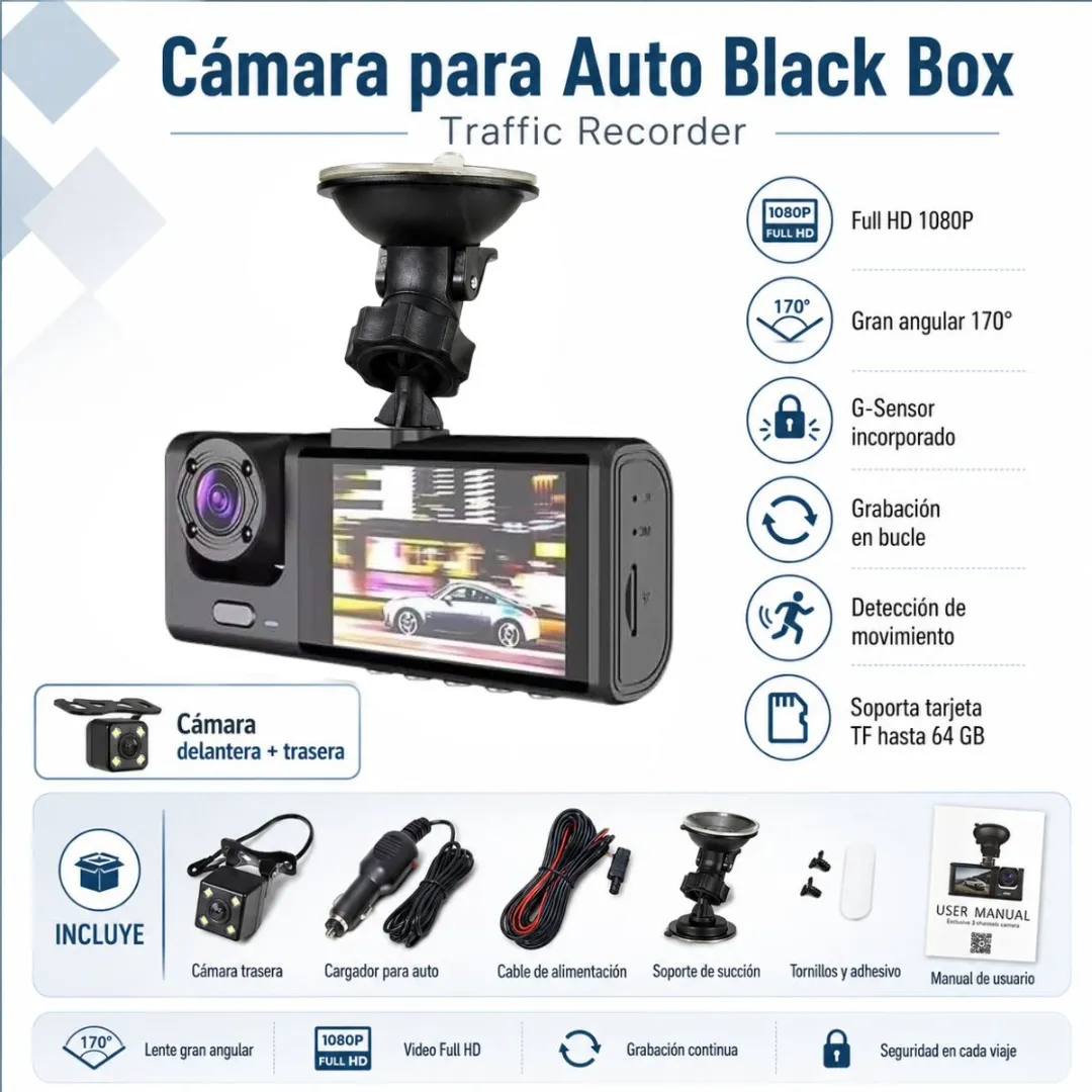Camara Para Auto Frontal + Trasera Dashcam Full Hd Seguridad