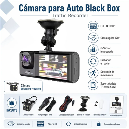 Camara Para Auto Frontal + Trasera Dashcam Full Hd Seguridad