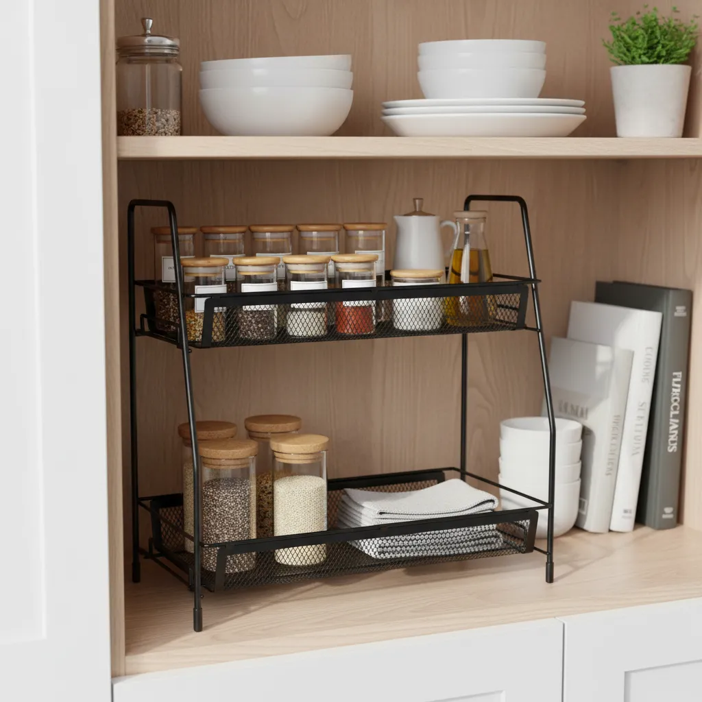 Organizador De Mesada Funcional 2 Canastos Metal Negro