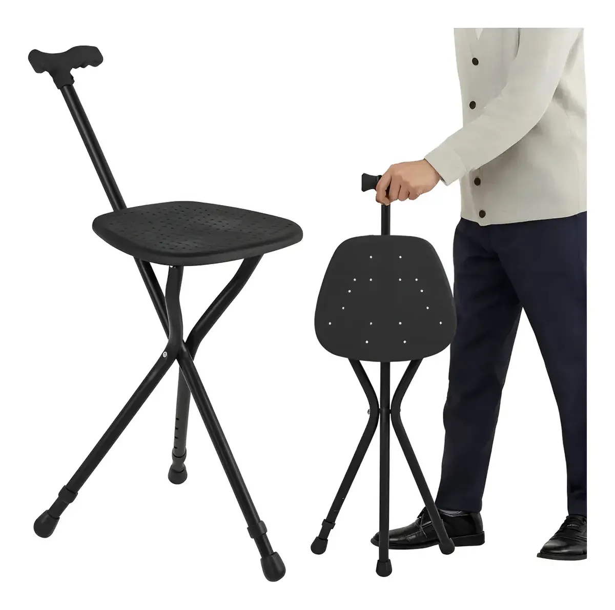 Baston Con Asiento Plegable Y Ajustable 90cms Adultos Mayor