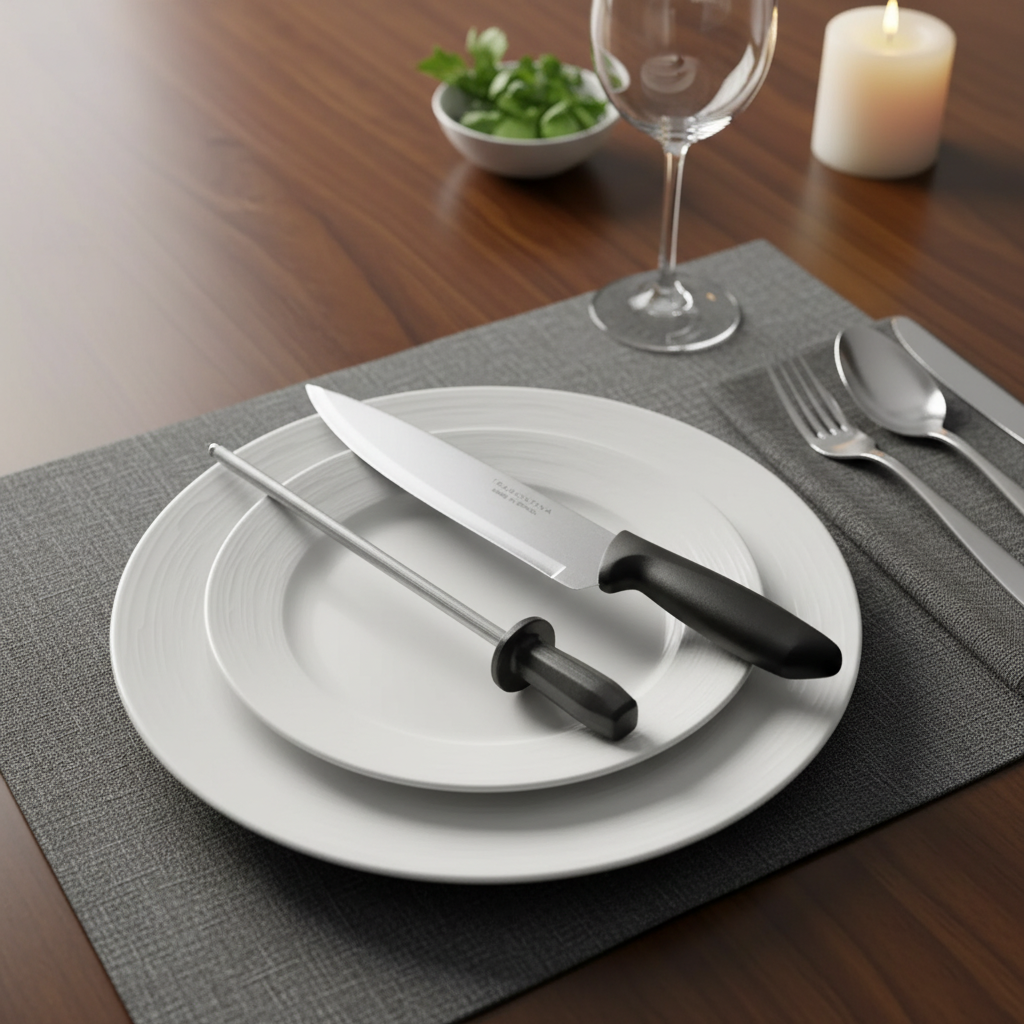 Set Cuchillo De Cocina Y Chaira Tramontina Acero Inoxidable