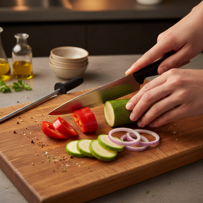 Set Cuchillo De Cocina Y Chaira Tramontina Acero Inoxidable