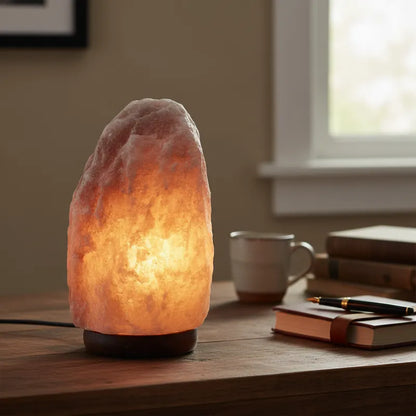 Lámpara de sal de Himalaya Gris con Base de Madera