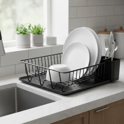 Escurridor De Platos Seca Vajilla y Cubiertos Negro