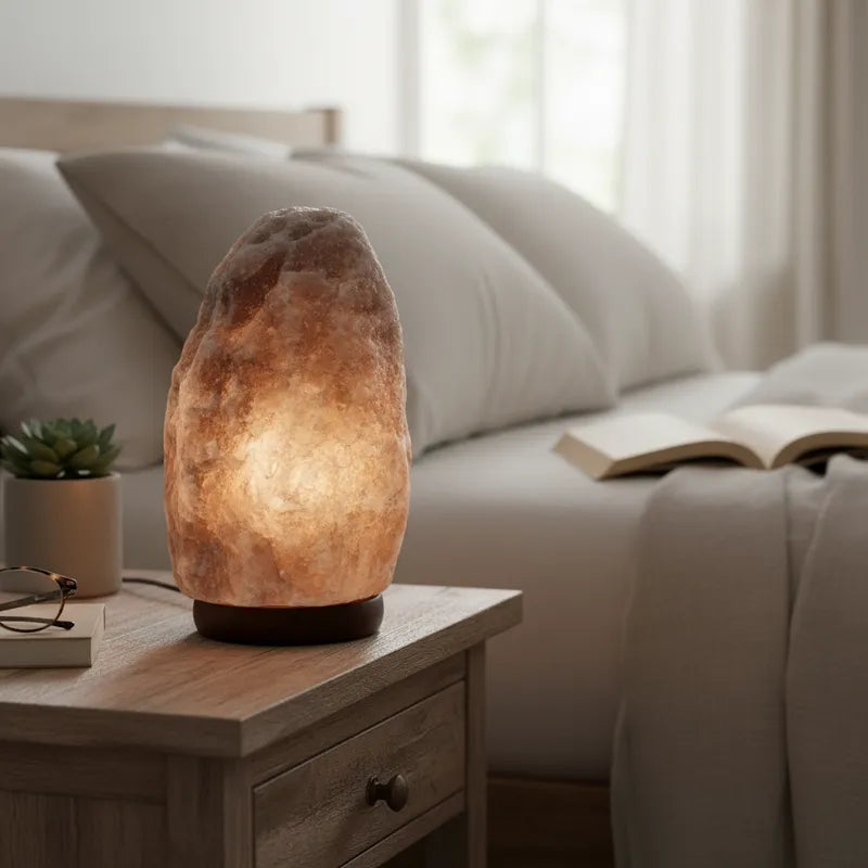 Lámpara de sal de Himalaya Gris con Base de Madera