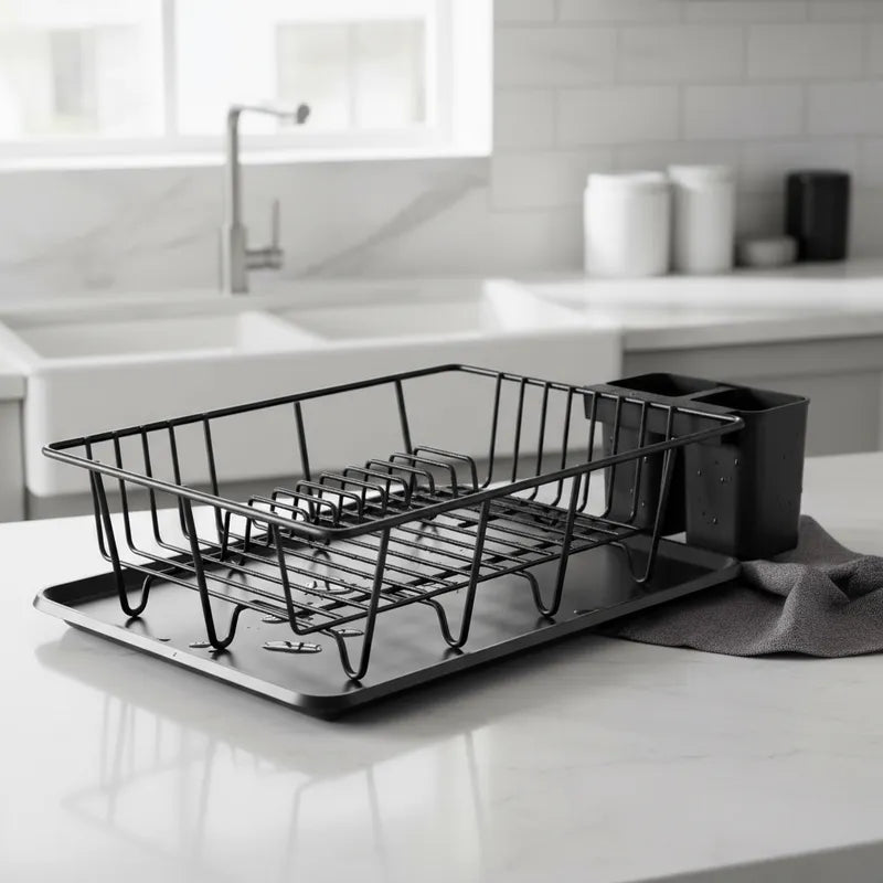 Escurridor De Platos Seca Vajilla y Cubiertos Negro
