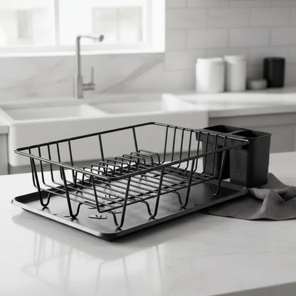 Escurridor De Platos Seca Vajilla y Cubiertos Negro