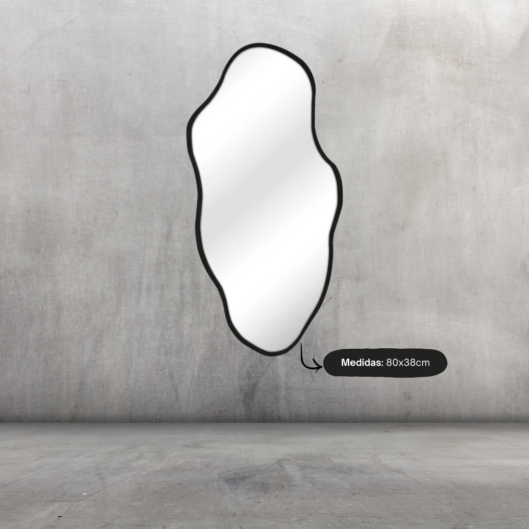 Espejo Grande De Pared Diseño Irregular Con Marco - NEGRO