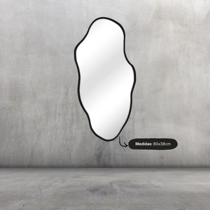 Espejo Grande De Pared Diseño Irregular Con Marco - NEGRO