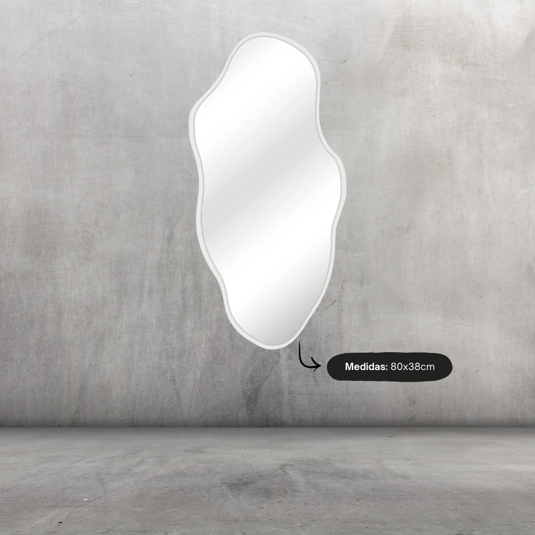Espejo Grande De Pared Diseño Irregular Con Marco - BLANCO