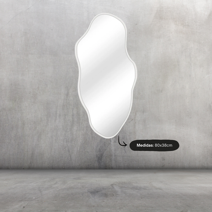 Espejo Grande De Pared Diseño Irregular Con Marco - BLANCO